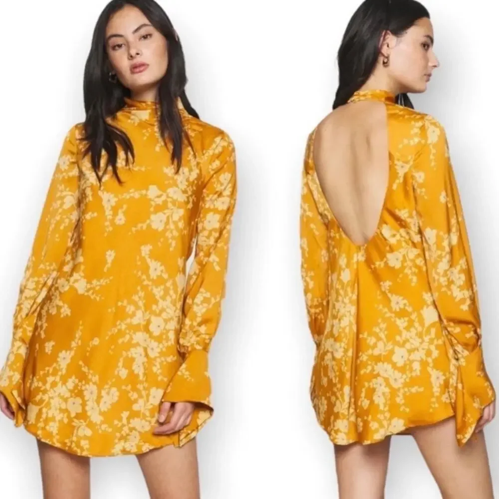 Free People Aries Floral Mini Dress Yellow Size Medium Fairy Retro Festival